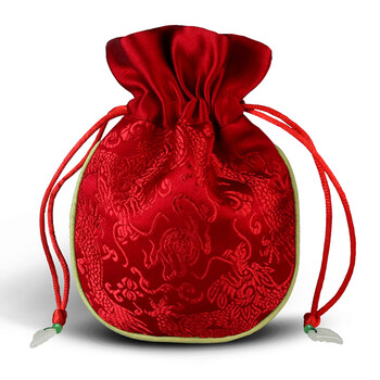 真丝珠宝首饰袋锦囊锦袋小布袋刺绣文玩手串袋复古荷包胎发袋 红色二