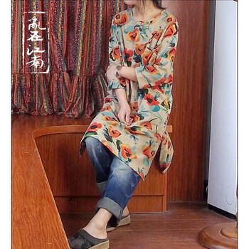 
                                        乱在江南民族风复古衬衫文艺范棉麻中长款印花女装衬衣 花色 均码                