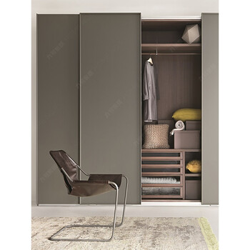 现代纯色整体衣柜定制简约卧室饰面推拉滑门衣帽间全屋家具定做 上门