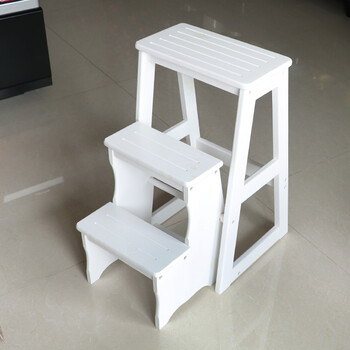 全实木两用折叠梯椅四层登高梯凳家用多功能梯子置物花架4阶爬梯 三层