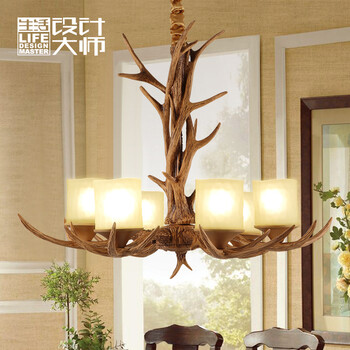 生活设计大师美式鹿角吊灯复古欧式客厅灯具餐厅灯酒吧创意个性树脂吊灯