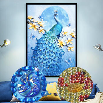 月之孔雀钻石画全贴异形钻水晶圆钻石新款满钻贴钻画十字绣魔方钻