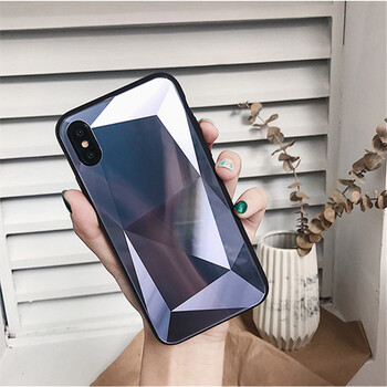 苹果x个性潮牌8简约创意7plus镜面菱形6s手机壳8plus钢化玻璃全包软壳