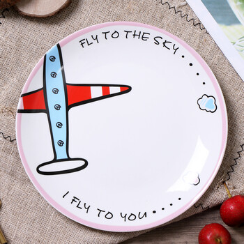 牛排西餐盘子陶瓷可爱创意卡通儿童碟子水果点心菜盘家用餐具 飞机1