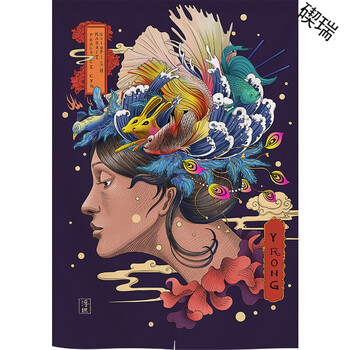 浮世绘日式门帘隔断帘装饰帘挂帘宿舍日本古风和风卧室家用防尘帘