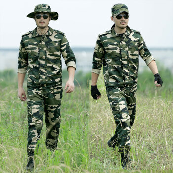 韩版潮流迷彩服套装男士夏季战术作训服保安工作服耐磨野战制服 绿