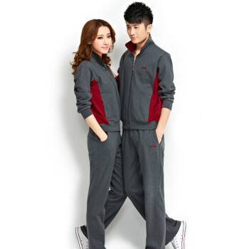 美丽故事卫衣女套装秋冬情侣装长袖外套运动服裤跑步服休闲运动套装长裤长袖两件套1011 深灰色男 XL