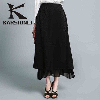 KARSIONCI 2015年新款秋冬新款专柜产品松紧腰桑蚕丝A字裙 黑色 160/M
