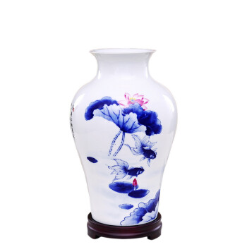 瓷博景德镇陶瓷花瓶摆件工艺品大号落地瓷瓶金玉和风青花瓷金鱼装饰