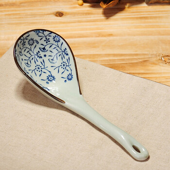 景德镇瓷器釉下彩工艺陶瓷大汤勺长柄调羹勺子饭勺田园风餐具汤匙