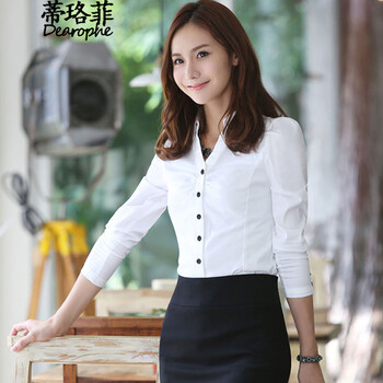 蒂珞菲2015秋季韩版女装职业长袖女衬衫女式衬衣 白色 L
