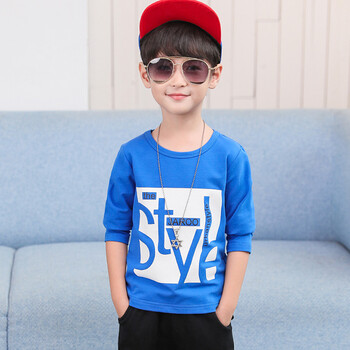男童秋装t恤长袖2018新款儿童春秋上衣套头体恤中大童小孩衣服潮 蓝色