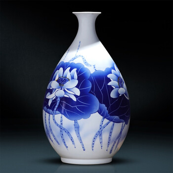 景德镇青花瓷花瓶陶瓷摆件插花器中式客厅装饰品手绘瓷瓶手工瓷器