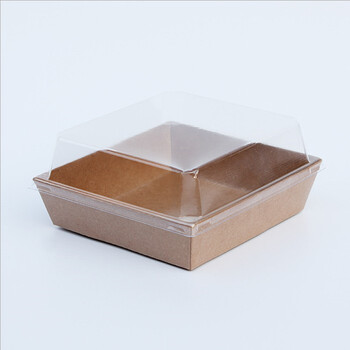 三文治盒 纸塑三明治盒 正方形西点盒 打包 面包盒泡芙盒50套 牛皮纸