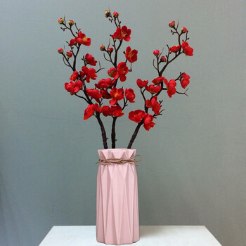假花仿真花客厅摆设梅花套装带花瓶中式装饰花布花干花艺插花摆件 粉