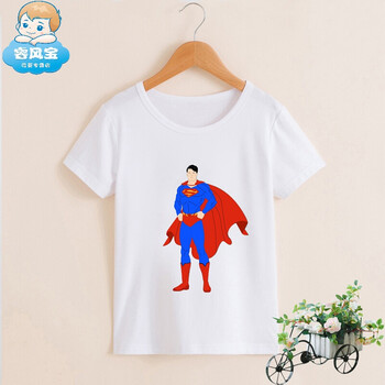 夏季男女童短袖儿童t恤夏装 英雄超人童装衣服亲子装学生上衣 白色