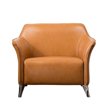 真皮简约现代商务会客接待沙发 橙色休息区公司皮艺办公沙发简约 进口