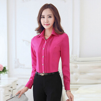 噢邸博 2015秋装新品长袖职业衬衫女韩版酒店工作服职业装衬衣 玫红衬衫+长裤 M
