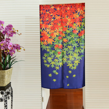 风雅荷塘 香山红叶85*150CM 金丝银丝印花风水布艺门帘 隔断帘 送杆 蓝色