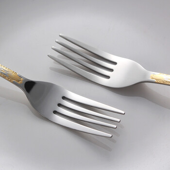 不锈钢餐叉家用吃饭叉子主餐叉儿童餐叉钢叉套装西餐 5支装 烁金餐叉