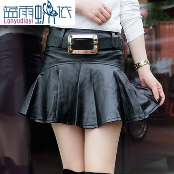 雅婷店2015秋冬新款时尚百搭PU皮半身短裙伞裙 黑色 M