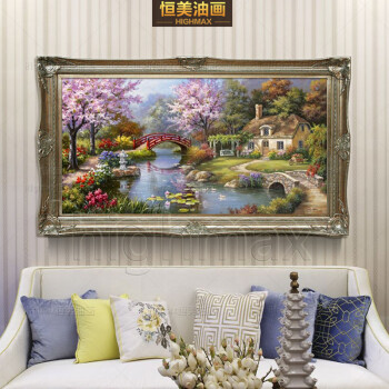 
                                        恒美油画 欧式手绘油画 托马斯田园风景客厅餐厅玄关过道装饰画 酒店别墅背景墙有框画壁画 豪华框4A 160x80                
