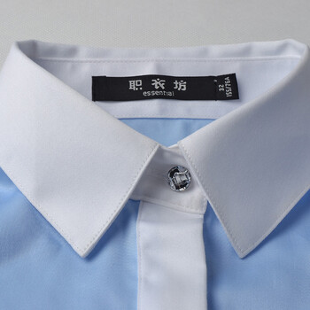 
                                        职衣坊2017秋装新品女长袖修身衬衫拼接撞色纯棉丝光棉衬衫 职业通勤OL衬衣女长袖 钴蓝色 XS                