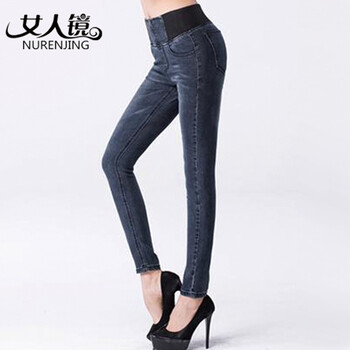 女人镜 2015高腰加绒弹力牛仔裤#S9127-1 黑色 32