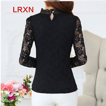 LRXN2015秋冬新款女装冬上新雪纺衫上衣女立领蕾丝衫打底衫 3731 黑 L