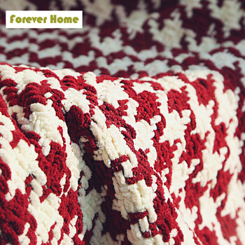 
                                        FOREVER HOME秋冬空调毯腈纶涤办公室沙发午睡休闲毯毛巾被 线毯流苏毯薄千鸟格毯子 130*170cm                