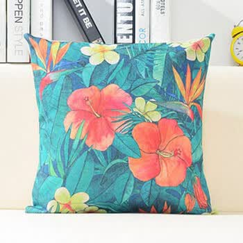 家纺品牌2018新款抱枕水彩手绘棉麻清新田园植物靠枕办公室沙发靠垫套