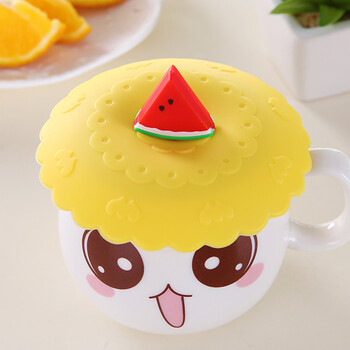 食品硅胶杯盖大号密封盖 可爱卡通马克杯盖子防尘防漏水杯盖子 黄色