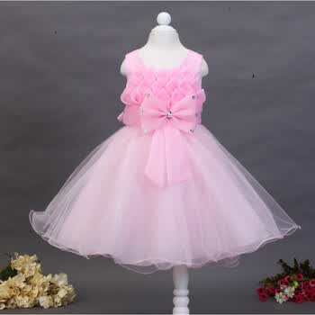 一件 女童花童礼服莲花水晶装饰蝴蝶结公主礼服裙8色现货 粉色 3/90cm