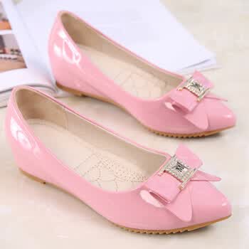 古莱登工作鞋女春秋韩版尖头浅口时尚百搭漆皮平底鞋夏坡跟内增高单鞋