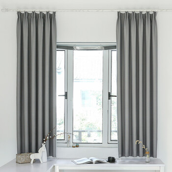 简约现代遮阳遮光加厚成品卧室客厅阳台落地飘窗定制纯色窗帘 灰色 无