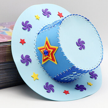 帽子儿童手工制作材料包幼儿园手工diy玩具 蓝色编织帽