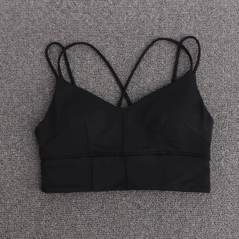 吊带背心式吸汗超聚拢健身瑜伽运动内衣无钢圈舞蹈文胸 细带美背黑色