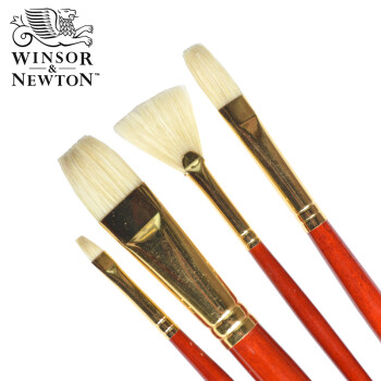 温莎牛顿（WINSOR&NEWTON） 温莎牛顿 画家专用油画笔 长杆猪鬃 专为油画创作设计 4支套装