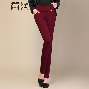 
                                        简浅 四面弹高腰收腹加绒休闲裤女韩版潮大码女裤加厚黄金绒收腹小脚铅笔裤女820 酒红色 春秋款 XXL                