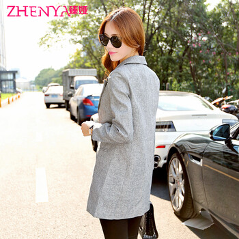 2015秋冬新款女装韩版修身显瘦休闲小西服薄西装女外套 浅灰色 M