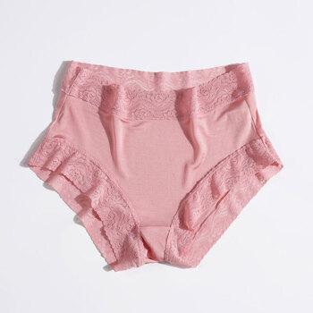 oloey真丝内裤女士 蕾丝包臀短裤透气舒适无痕加大桑蚕丝平角裤 橡皮