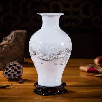 景德镇陶瓷器小花瓶家居饰品摆件插花客厅电视柜装饰工艺品摆设 雪景