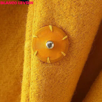 BLANCO LEVRIN2015秋冬装上新韩版修身绣花中长款加厚外套毛呢大衣女315 黄色 M