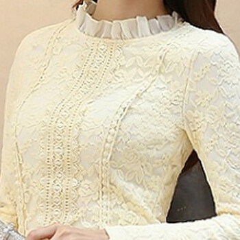 枫之依2015冬季打底衫加绒加厚上衣韩版修身立领长袖蕾丝衫大码女装潮T恤F8029 杏色   L