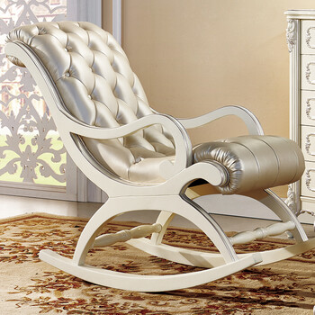 巫记欧式摇摇椅真皮躺椅逍遥椅实木手工雕刻阳台休闲椅懒人沙发椅