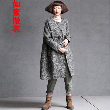 如素慢衣文艺盘扣呢大衣女中长款毛呢大衣女外套2246 灰色 均码