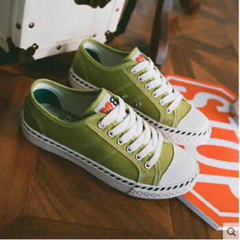 岚碟平底学生系带布鞋复古风内白鞋运动鞋休闲鞋女韩版简约 绿色 38