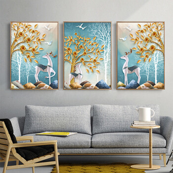 客厅装饰画北欧麋鹿三联壁画卧室现代简约餐厅玄关沙发背景墙挂画酒店