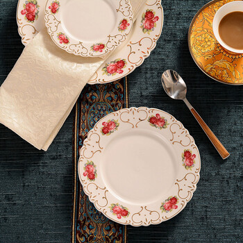 陶瓷点心盘子西餐盘白牛排盘浅盘意面月光盘平西式圆盘点心盘 玫瑰10