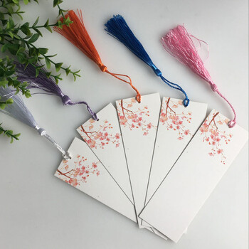 小清新空白书签卡创意无孔中国风手绘卡diy手工简约流苏留言卡纸 粉桃